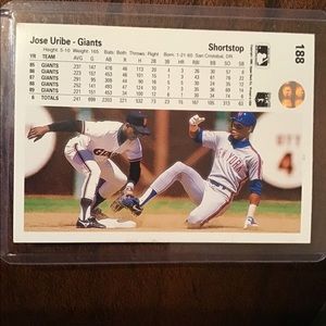 Jose Uribe Super rare error card. Upper Deck #188.